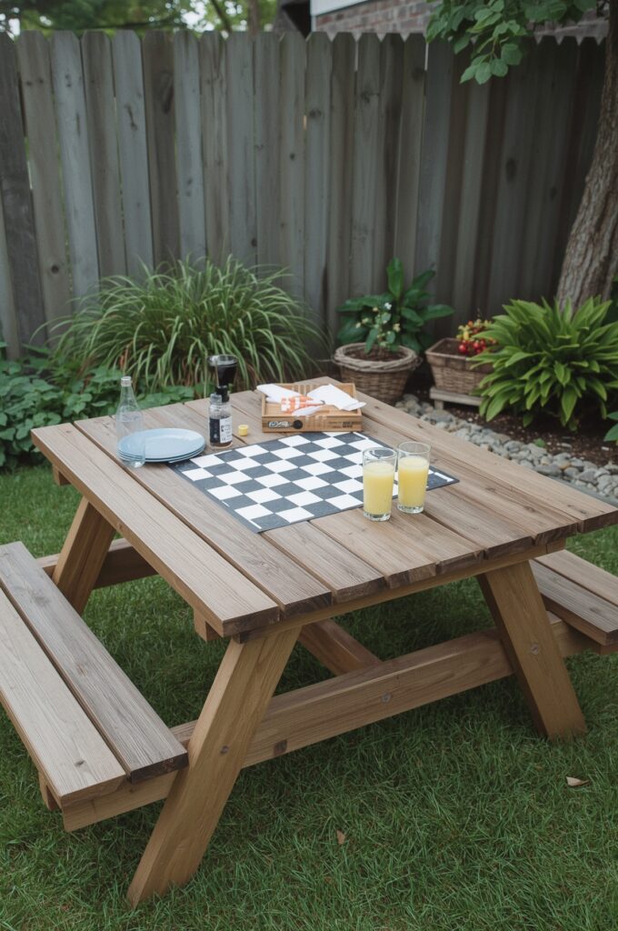 Picnic Table with Built-In Games Board