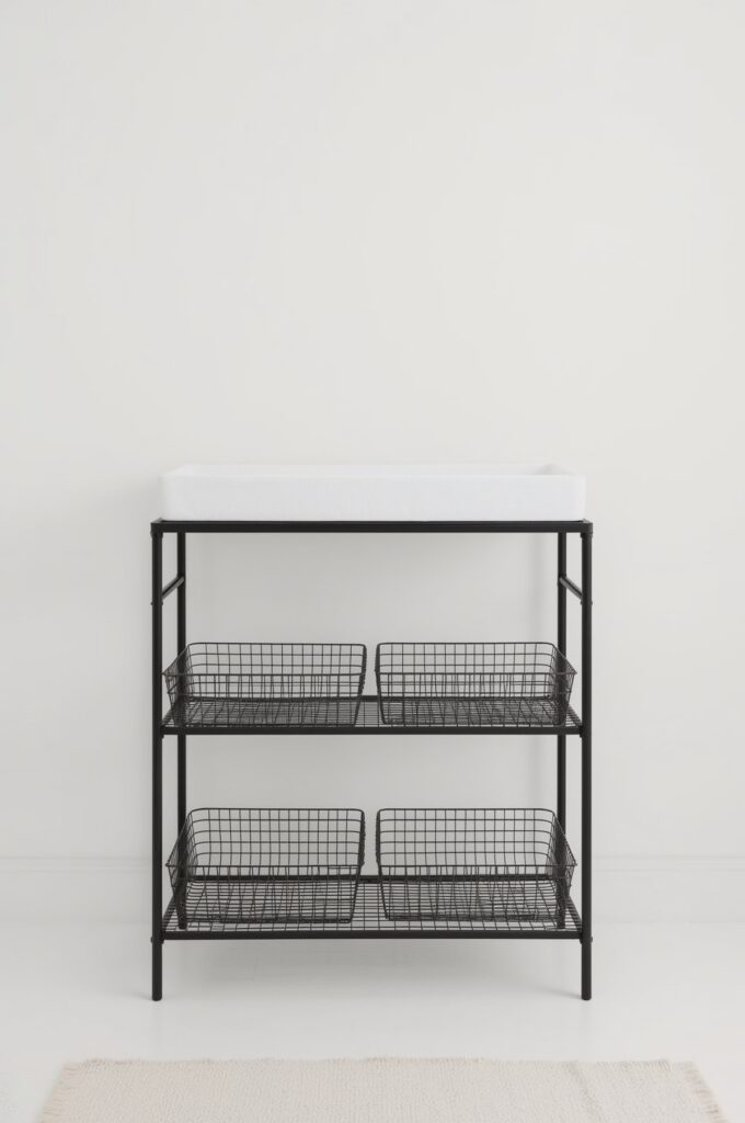 Narrow Metal Frame Changing Table with Baskets