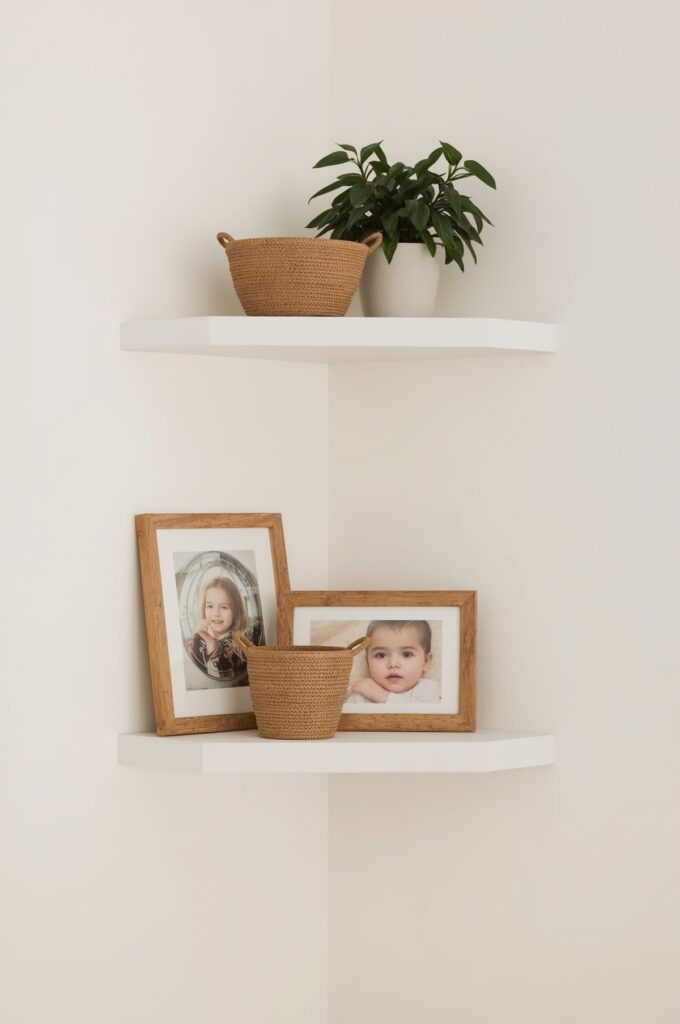 Utilize Corner Shelves for Decorative Storage