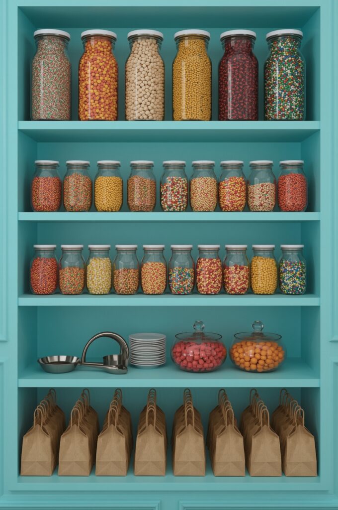 Compact Candy Jar Bar on Shelves
