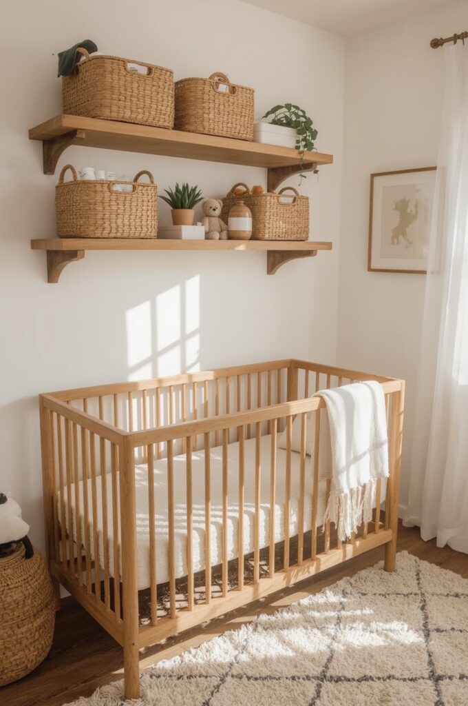 Woven Baskets on Floating Shelves
