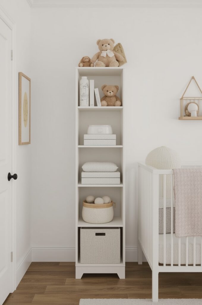 Slim Storage Tower Beside Dresser