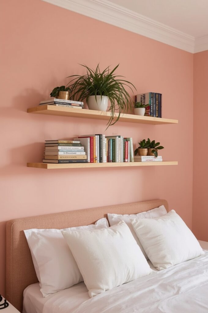 Floating Bookshelves Above the Bed