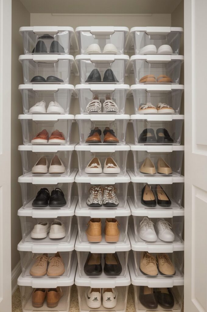 Keep Shoes in Stackable Transparent Boxes