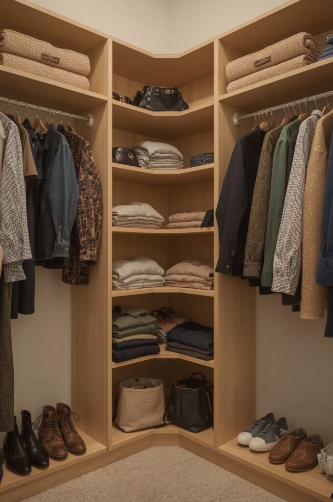 Utilize Corner Shelves for Folded Garments