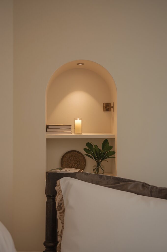 Built-In Niche Shelves Beside the Bed