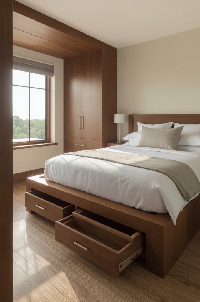 Custom Built-In Bed Frames with Drawers