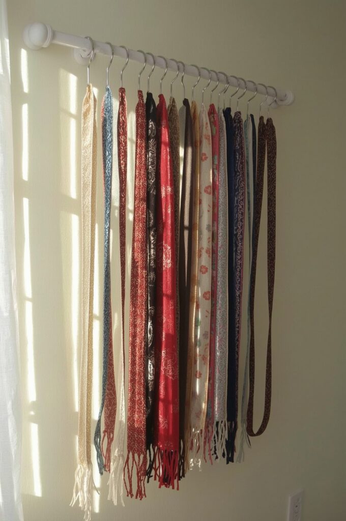 Use Curtain Rods for Hanging Scarves or Belts