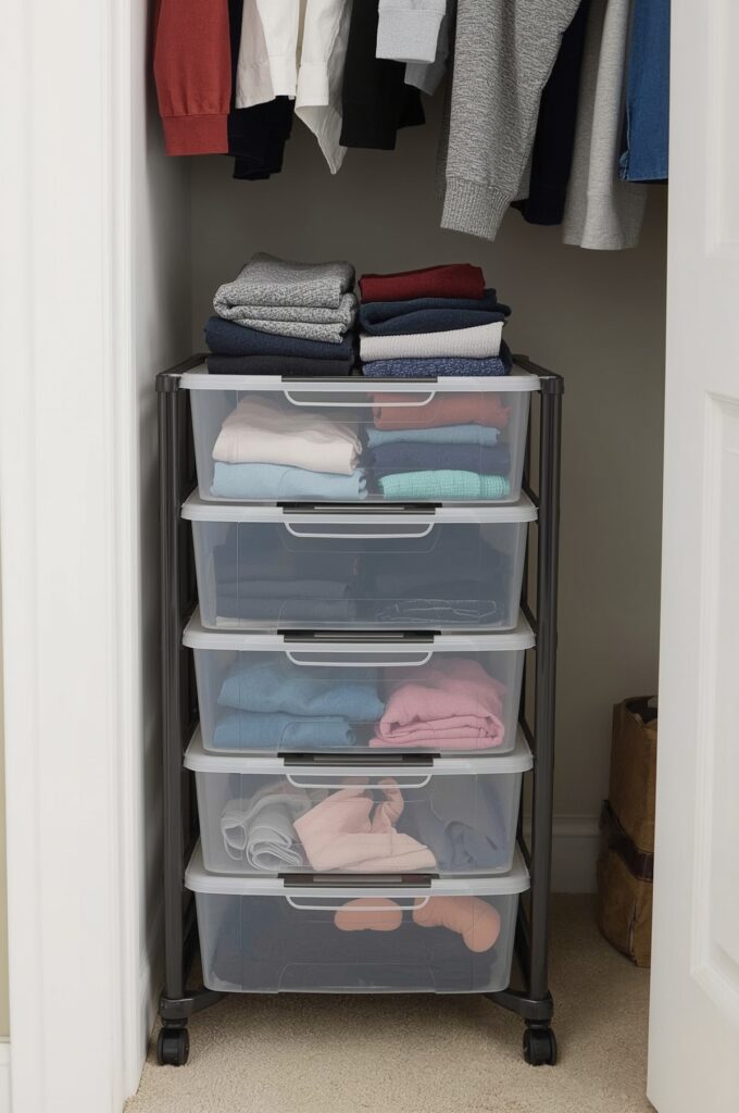Store Workout Clothes in Rolling Plastic Drawers