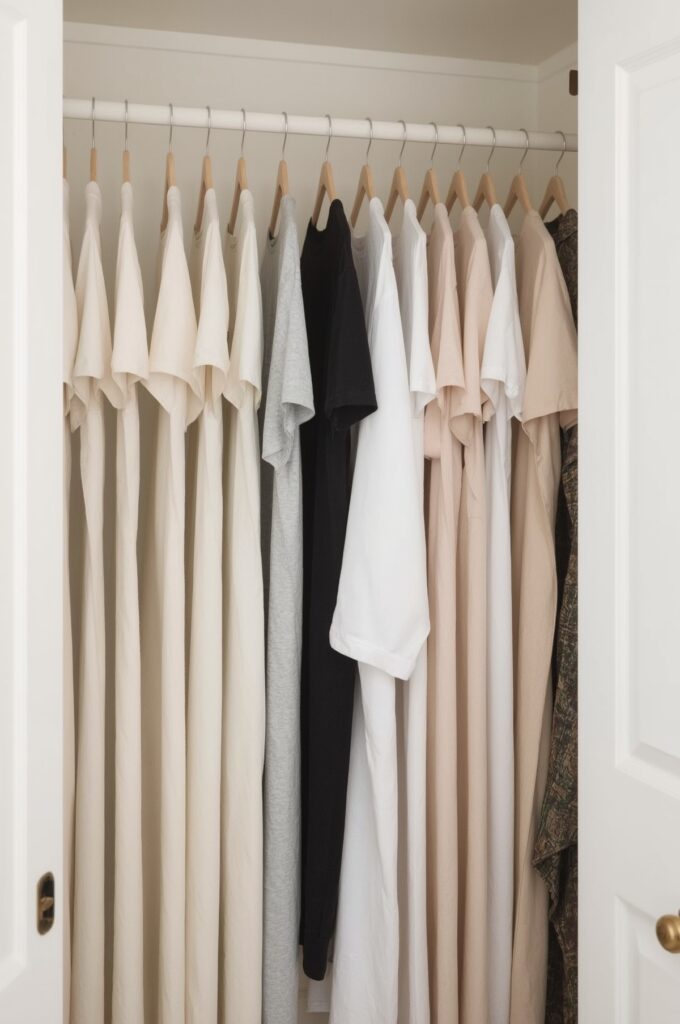 Use Fabric Hanging Shelves for Folded T-Shirts