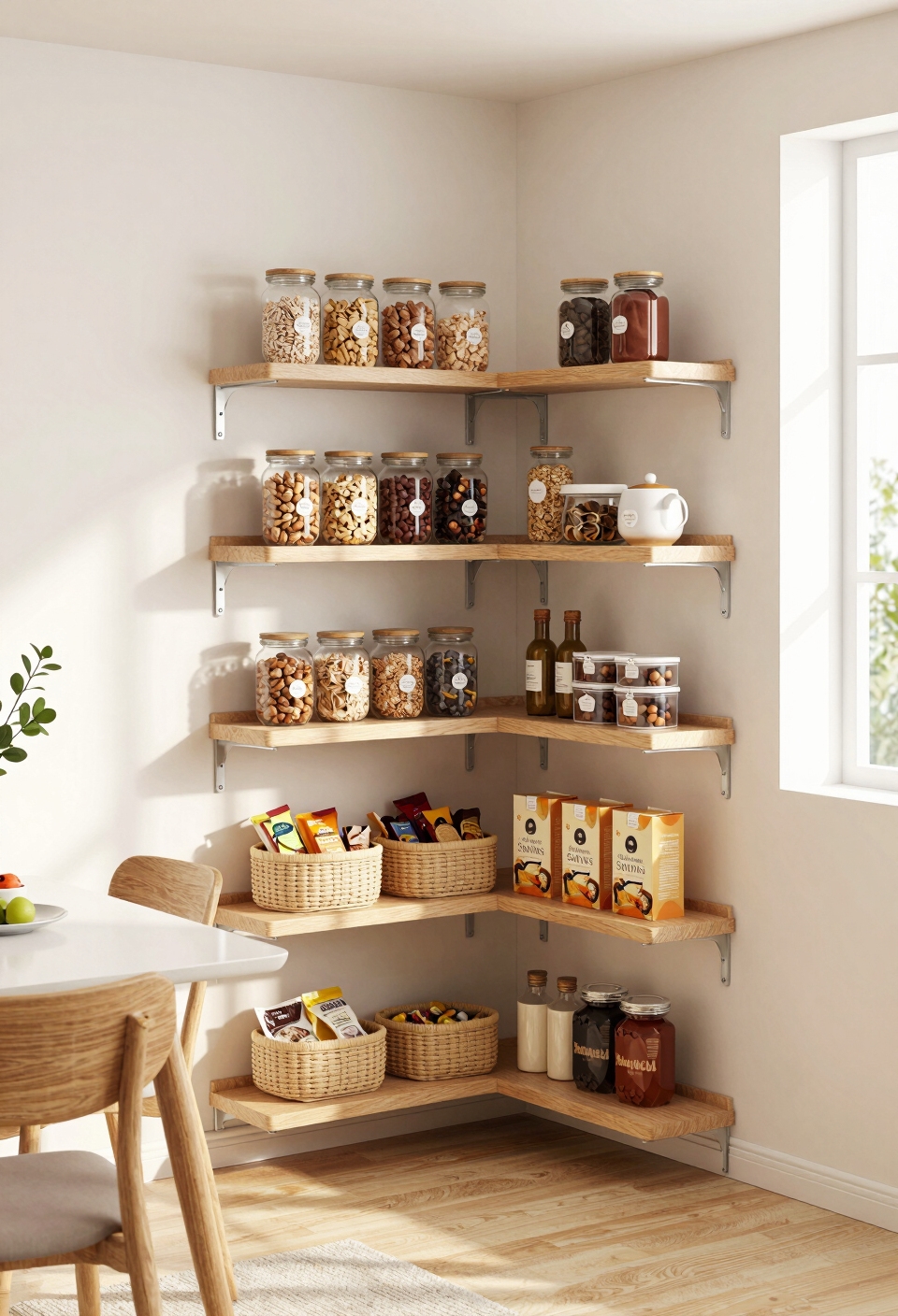 corner floating snack shelves