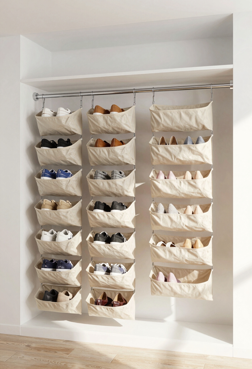 efficient hanging shoe storage
