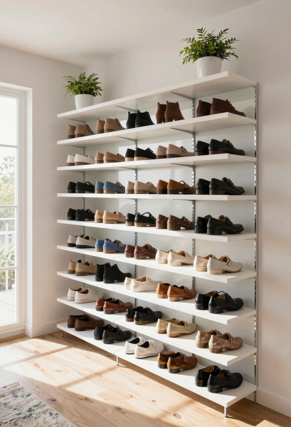 mirror backed shoe shelves