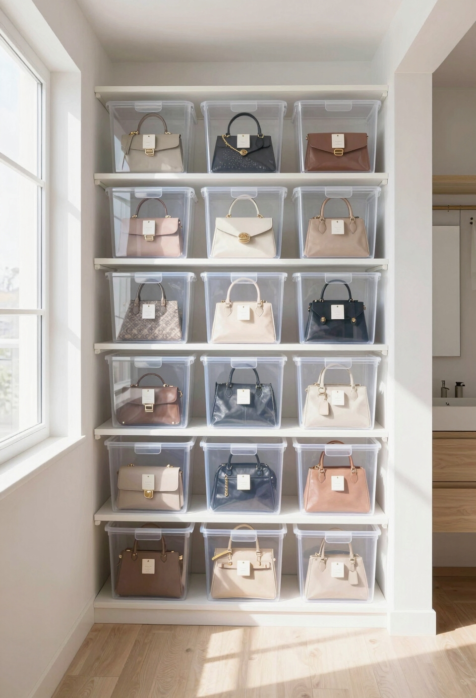 organized clear storage bins
