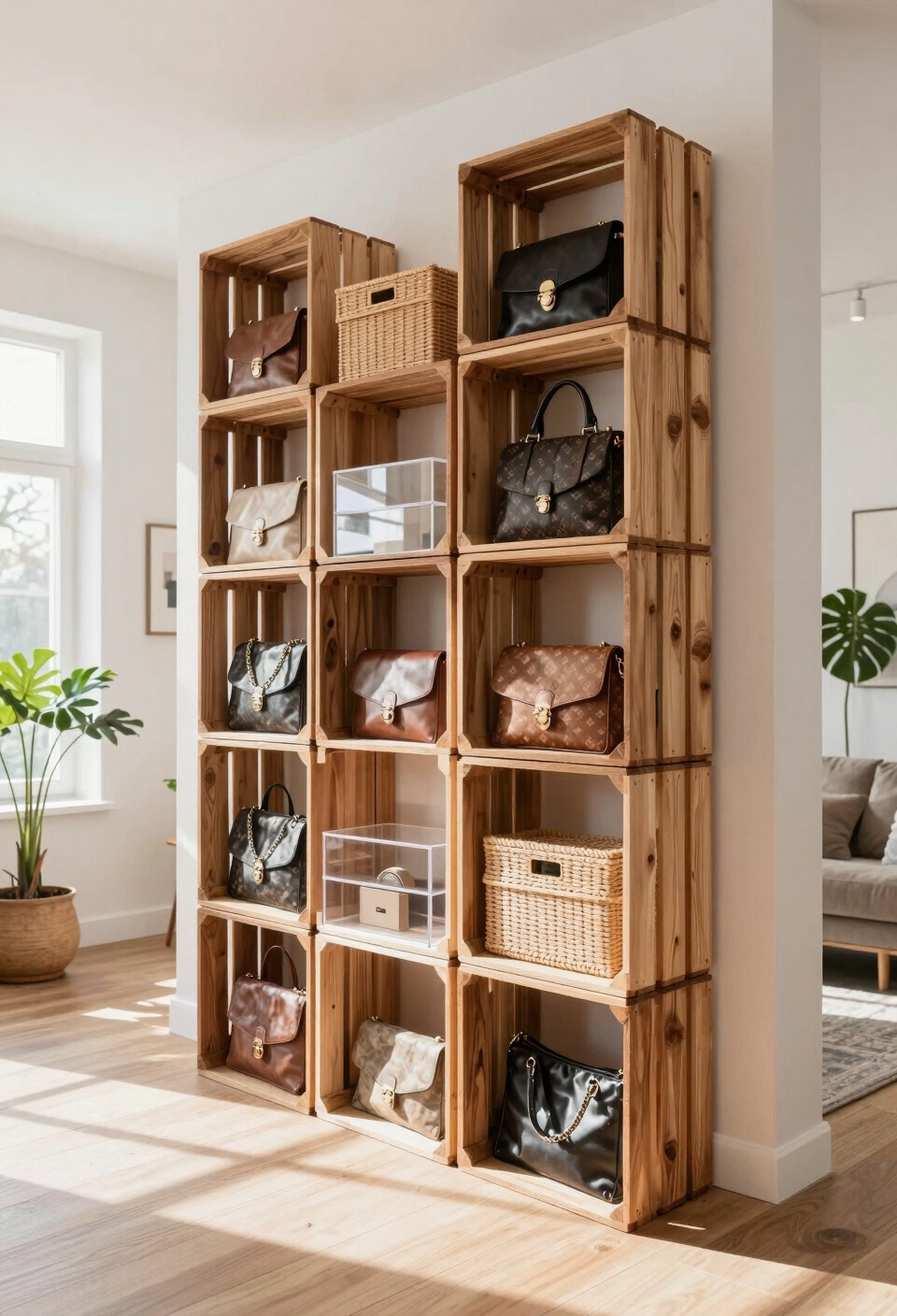 stylish wooden crate organization