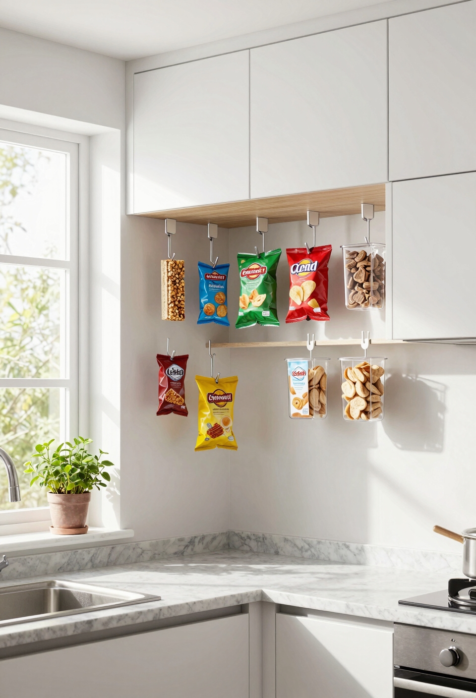 under cabinet snack organization solution
