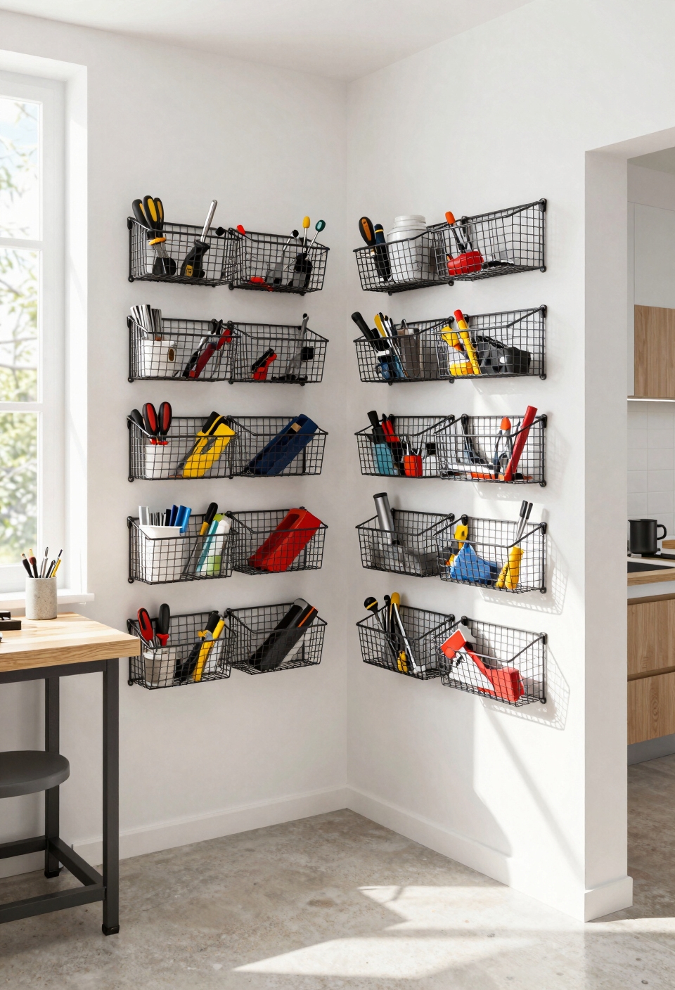 wall mounted wire basket storage