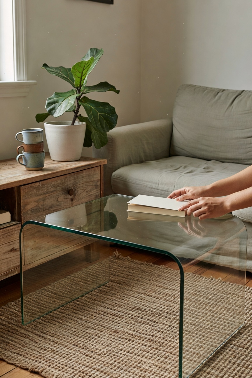 airy clear glass coffee table