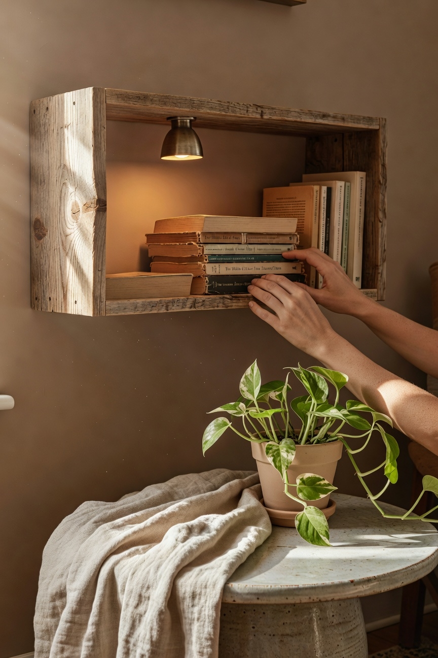 compact illuminated wall shelf