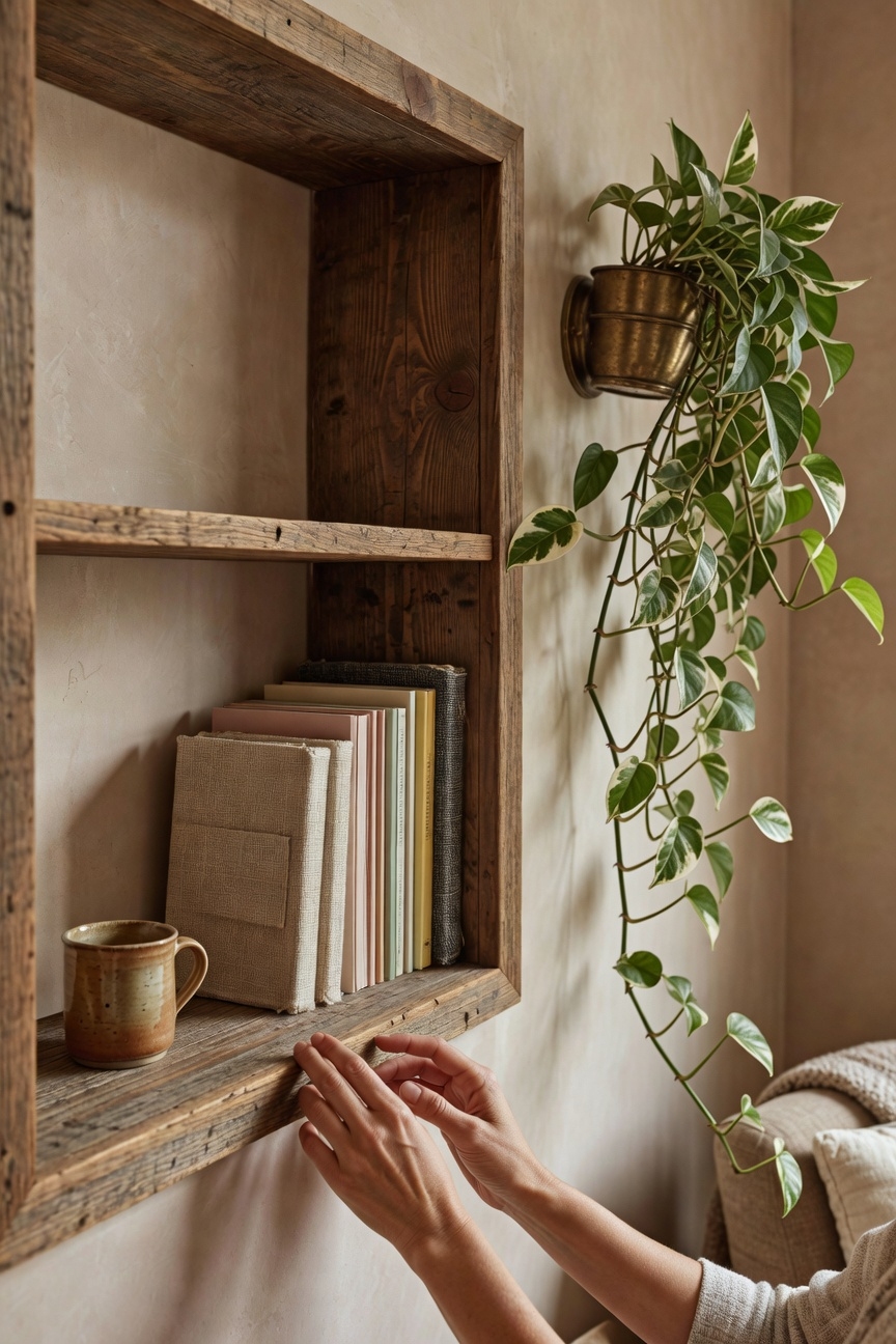 cozy built in bookshelf alcove
