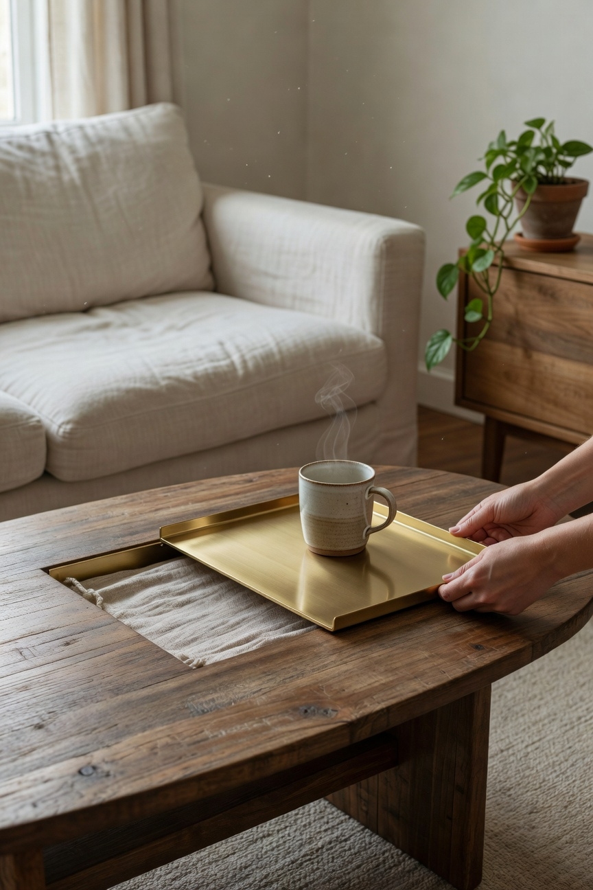 curved coffee table with tray