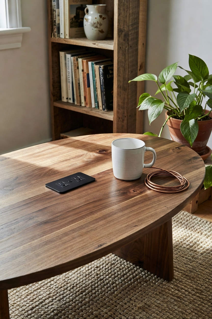 curved table with outlet