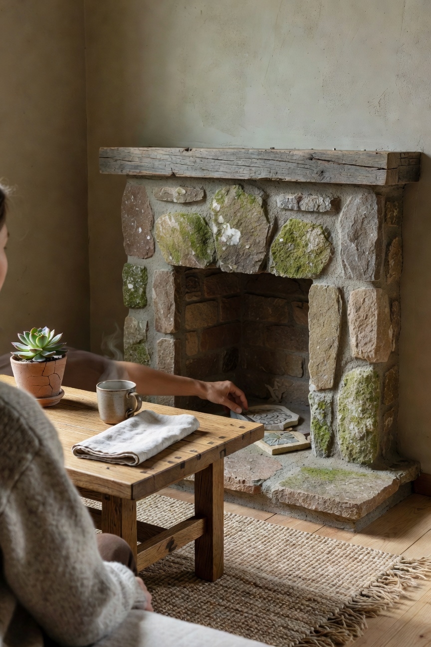 eco friendly tiny home fireplace