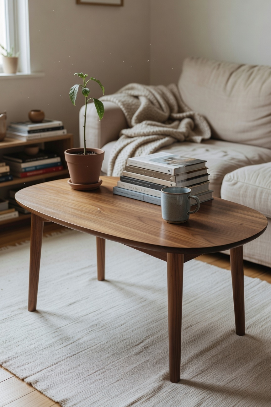 elegant rounded walnut table