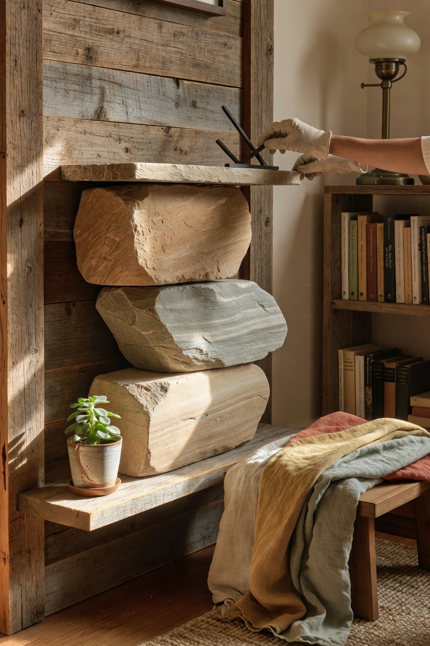 flexible stackable stone fireplace