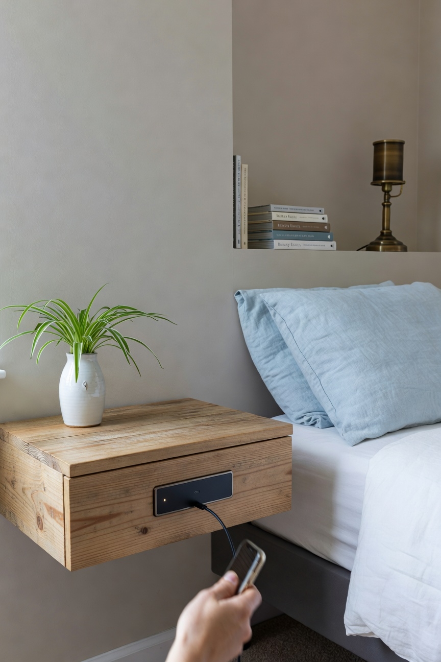 floating nightstand with charger