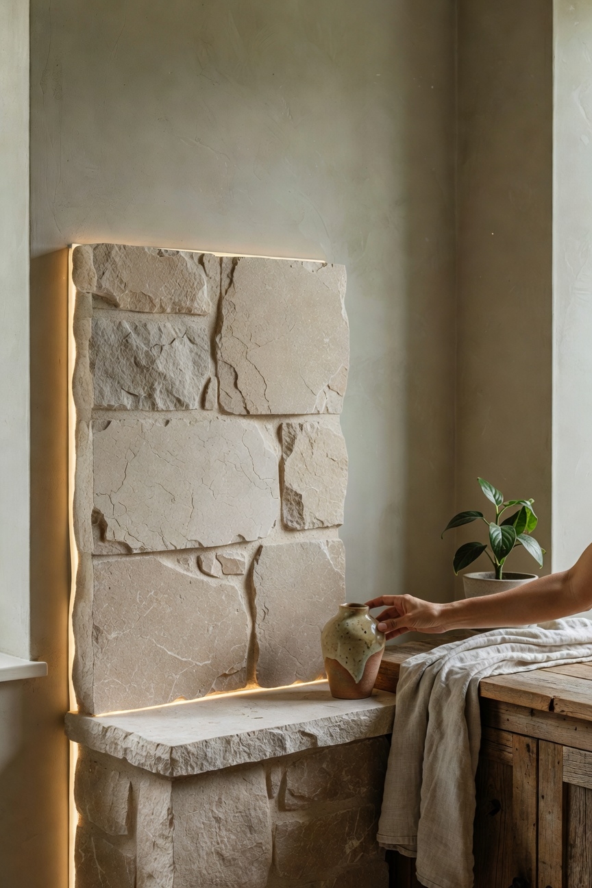 minimalist glowing stone fire