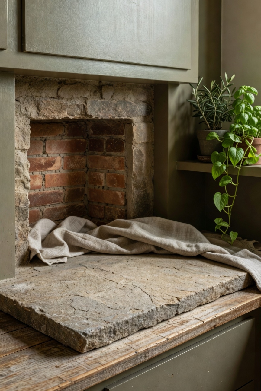 reclaimed stone slab centerpiece