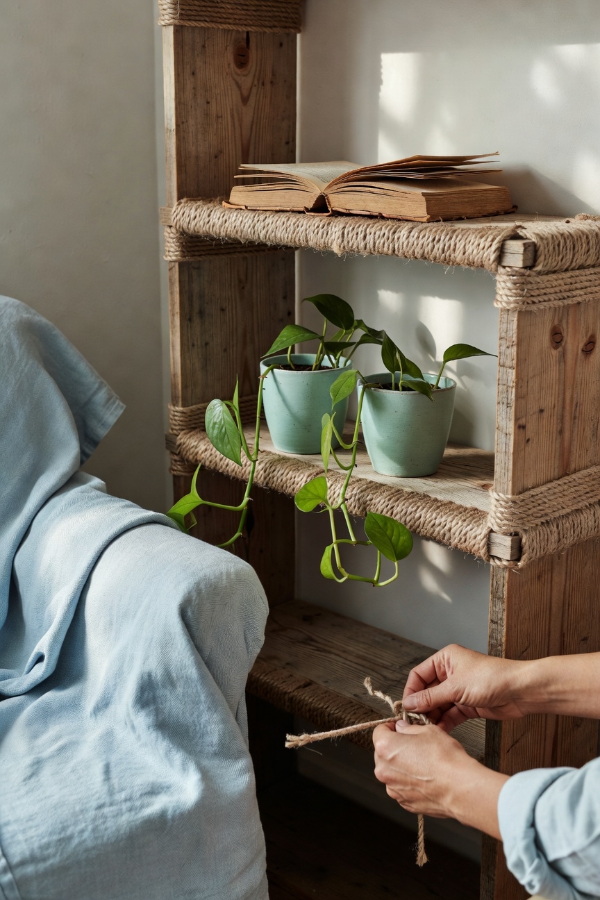 rope wrapped nautical bookshelf project