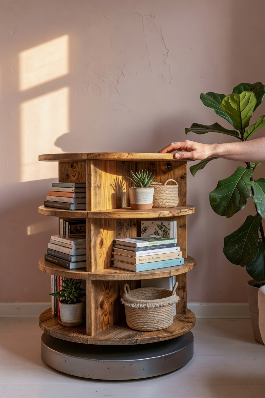 rotating corner bookshelf design
