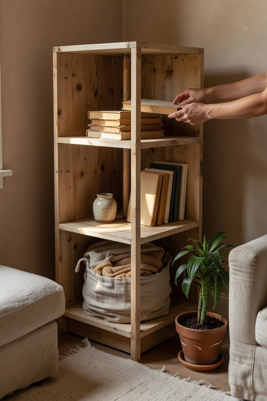 rotating corner bookshelf design