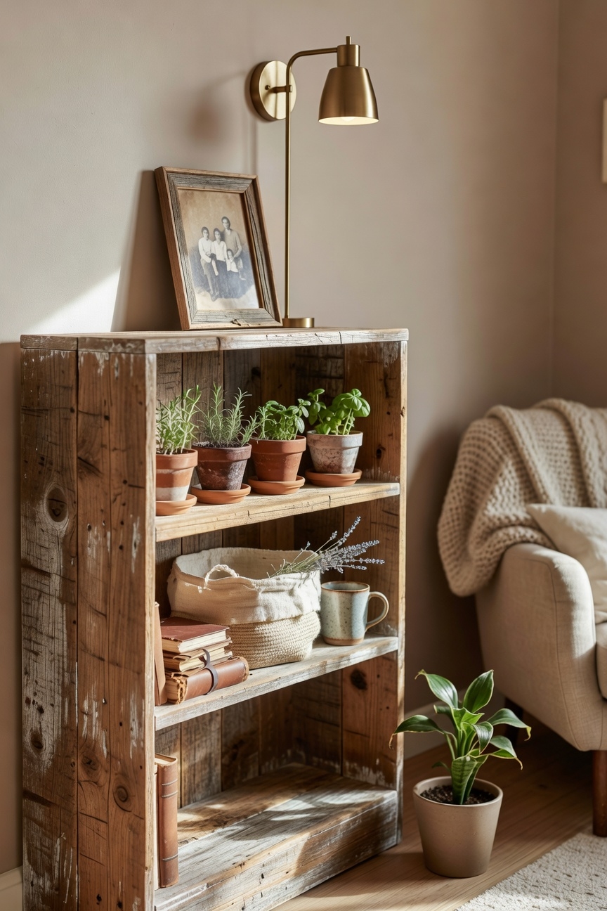 rustic space saving bookshelf design
