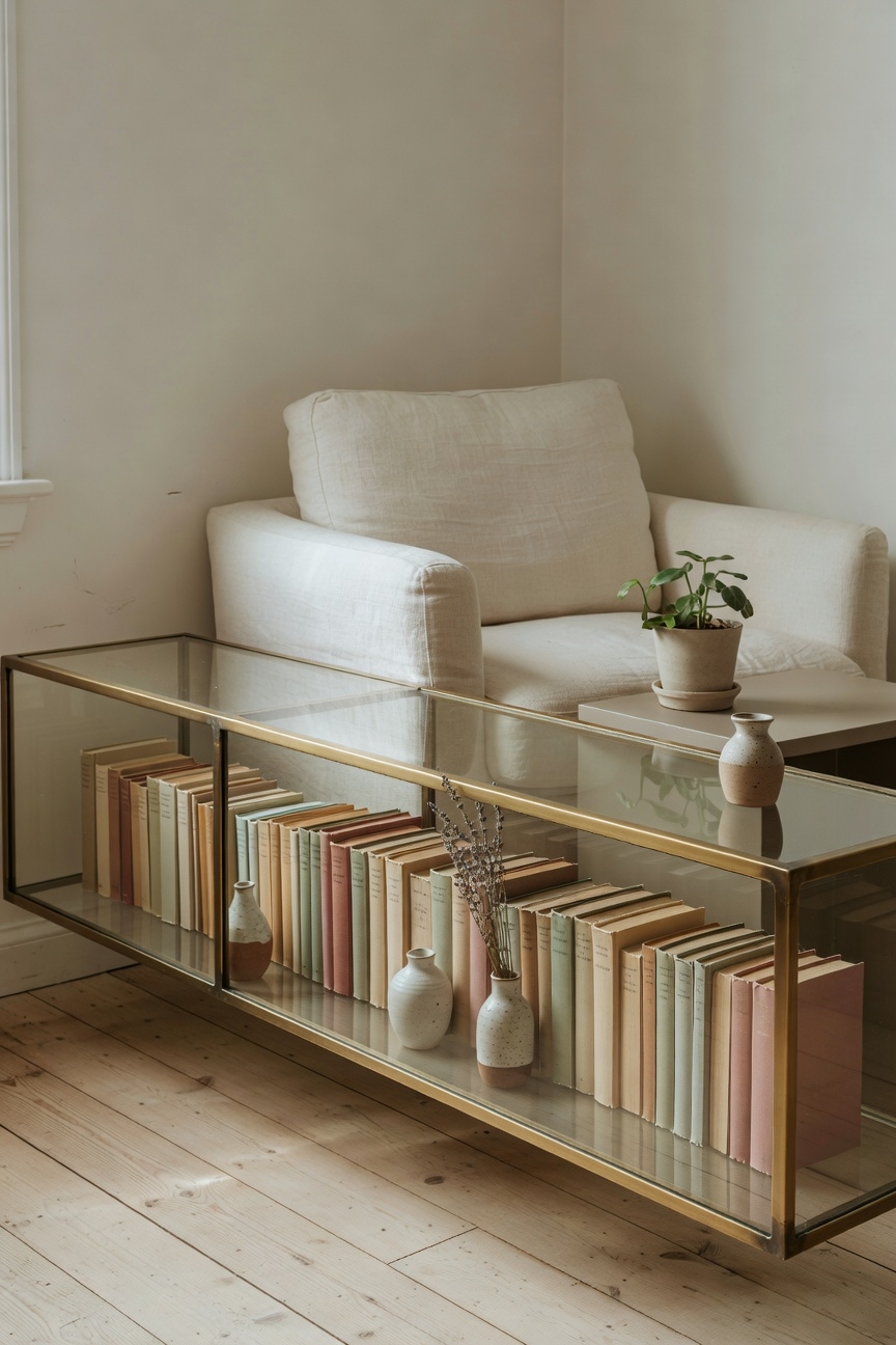 sleek glass bookshelf design