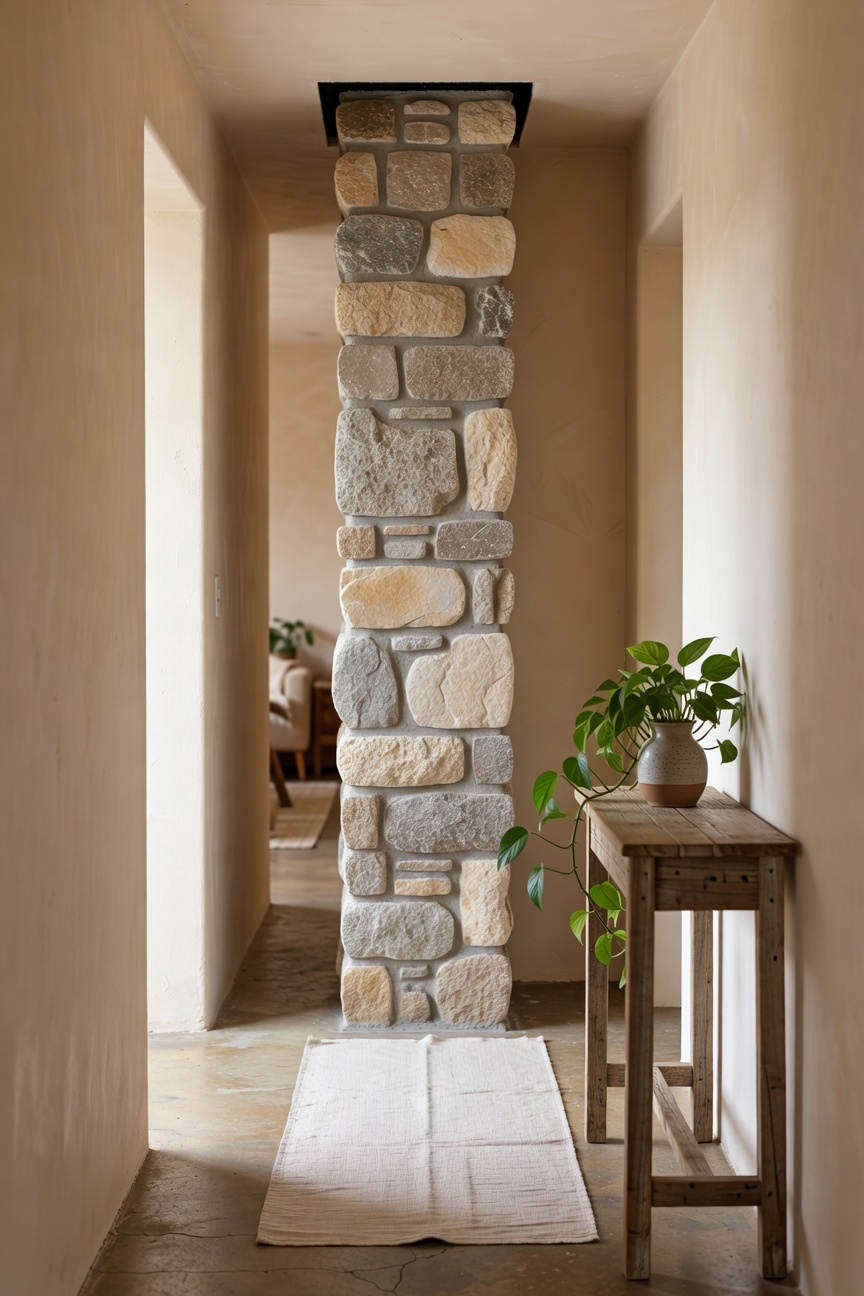slim vertical stone chimney