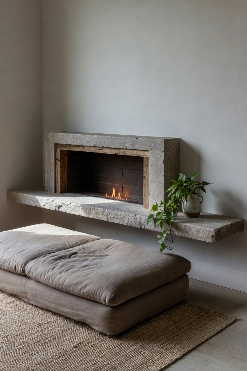 stylish floating stone firebox