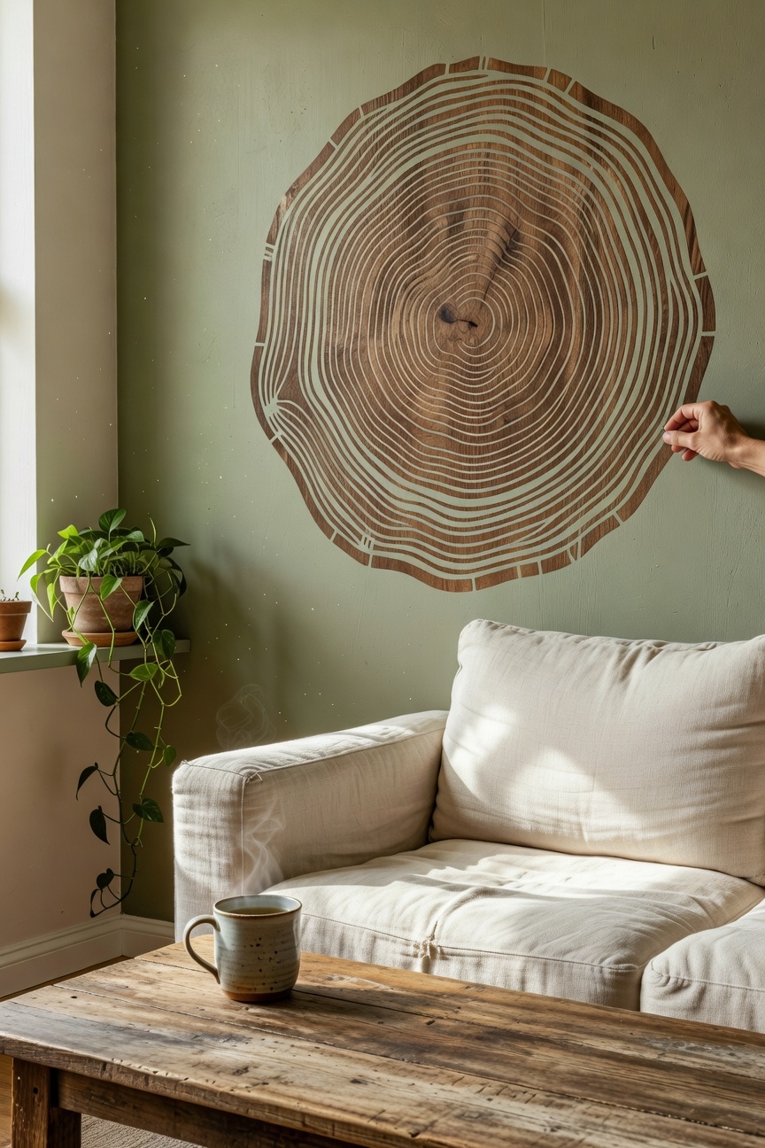 subtle tree ring wall stencil