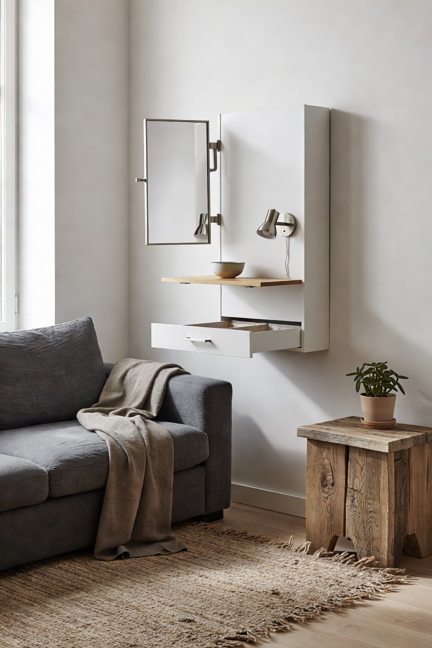 compact wall mounted folding vanity