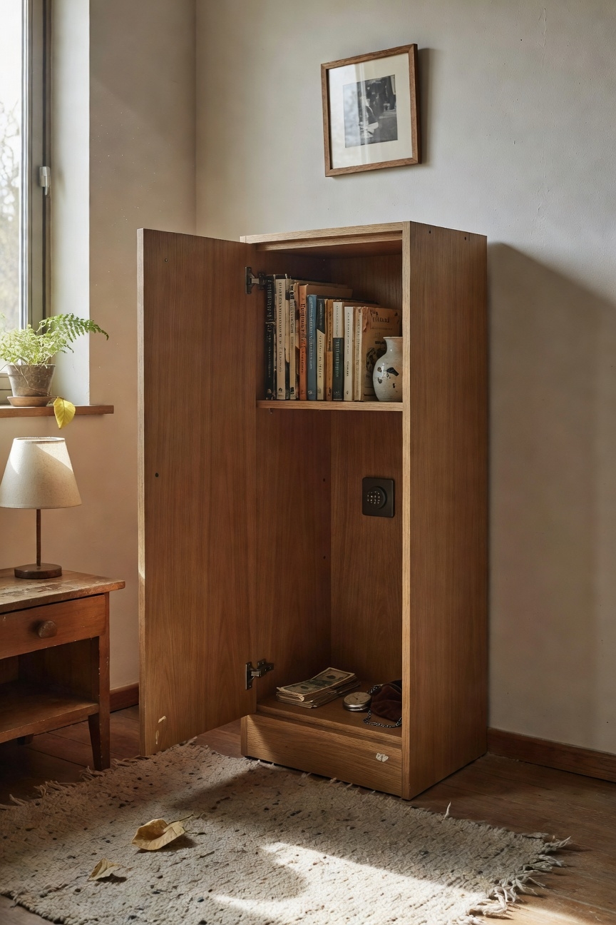 hidden safe behind shelf