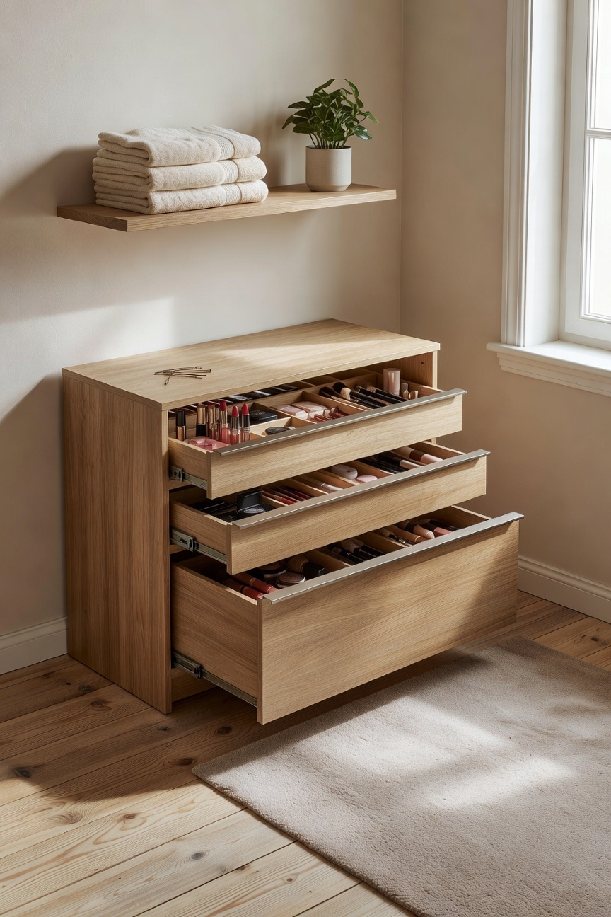hidden shallow drawer storage