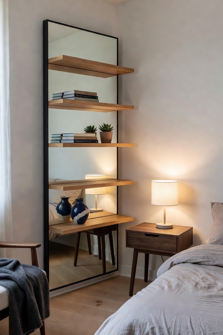 mirror with built in shelves