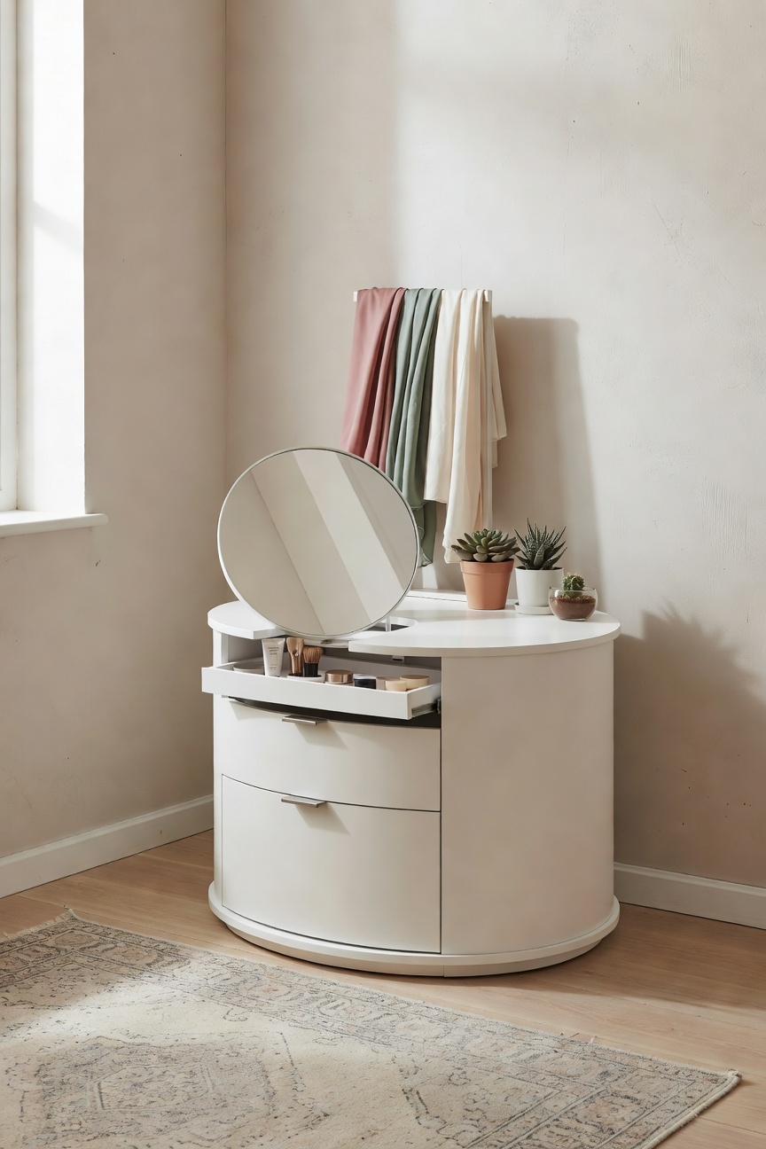 round mirror dresser storage