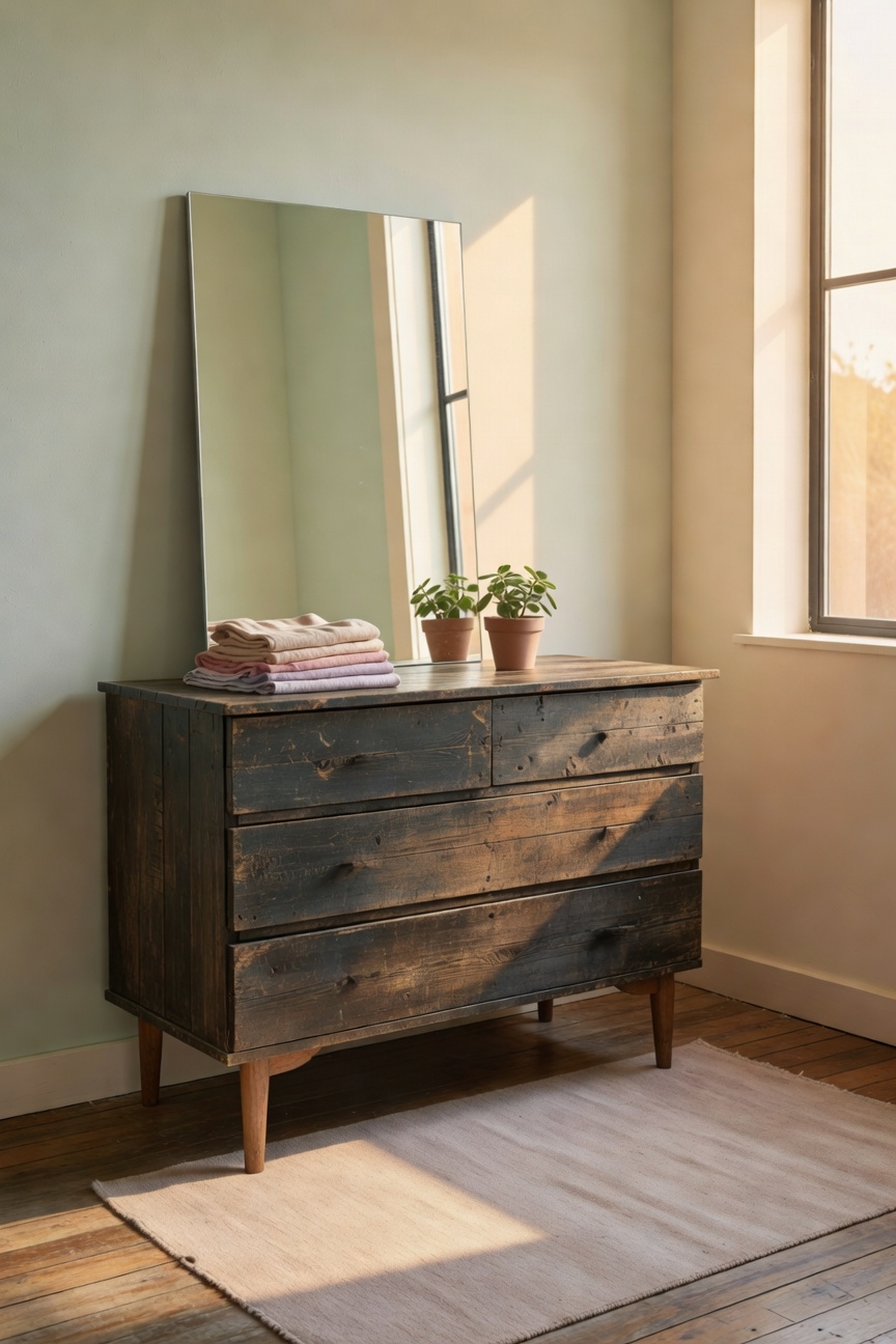 slim legged reclaimed wood dresser