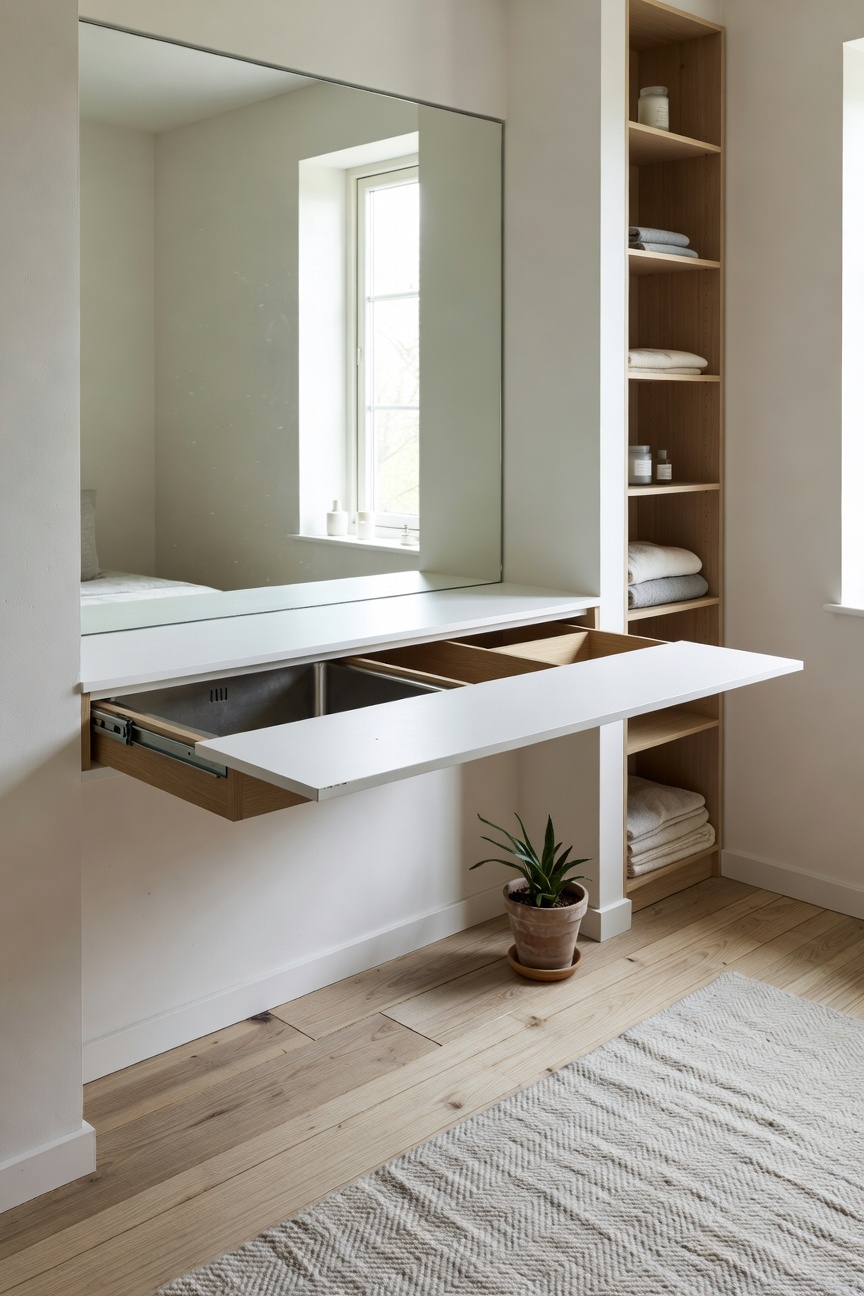 space saving sliding vanity