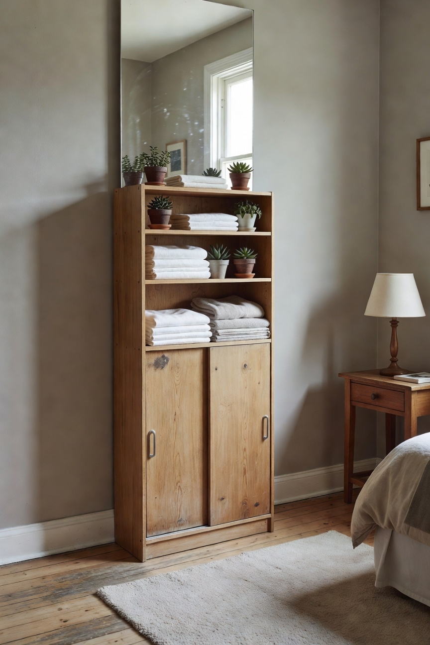 tall narrow pine cabinet