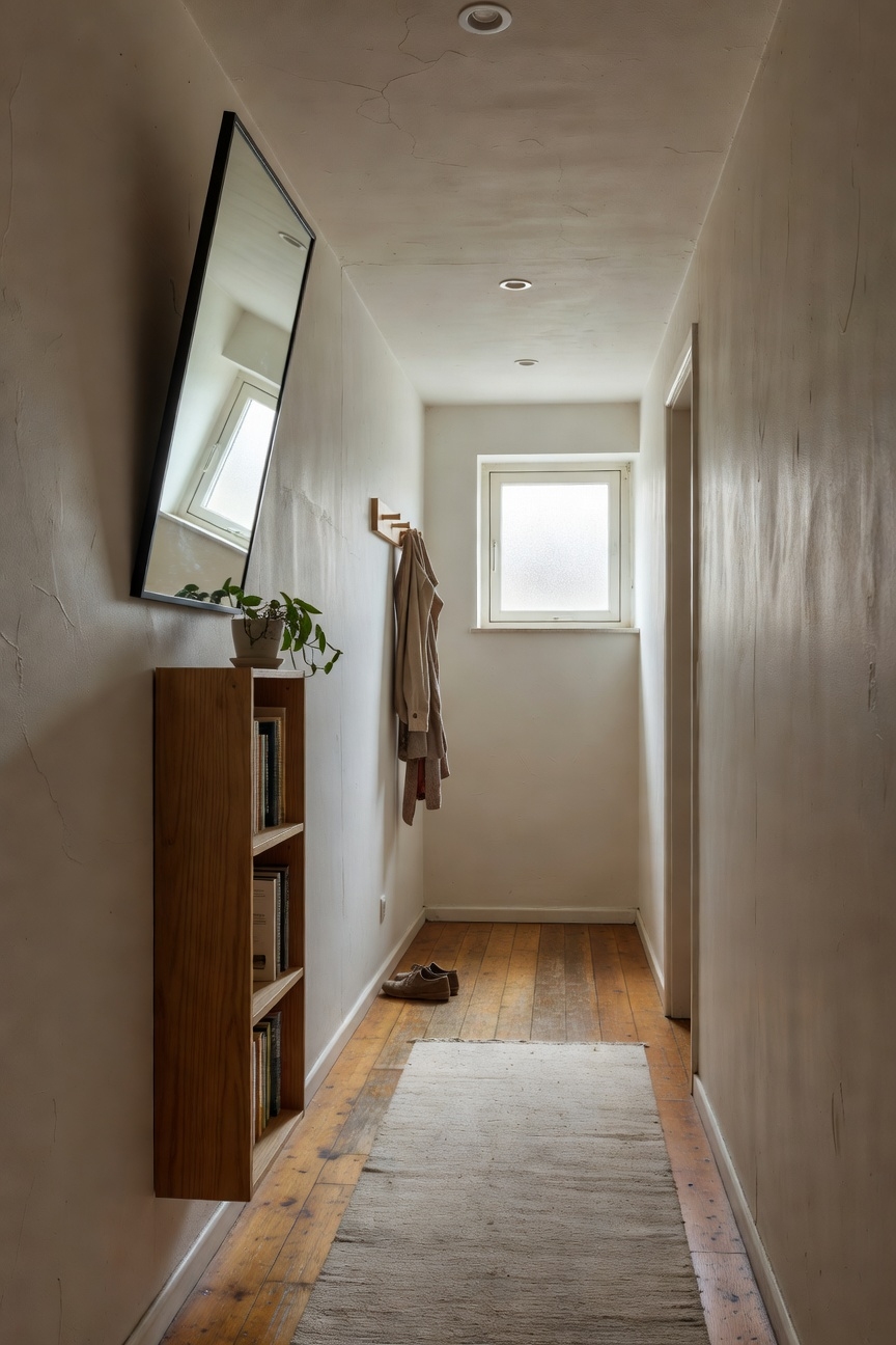 tilted narrow wall mirror