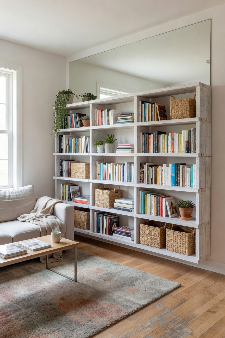 vertical shelves with hidden compartments